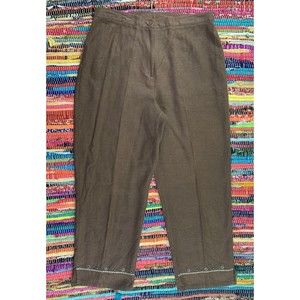 Requirements NWOT Womens Sz 10 Capri Pants Brown Linen/ Rayon Blend Embroidery